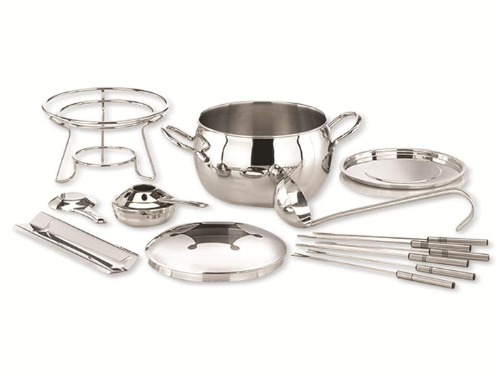 APS Fondue- und Feuerzangenbowle Set, Zuckerzange, Feuerzange, Fondue-Topf, Edelstahldeckel, hochgla