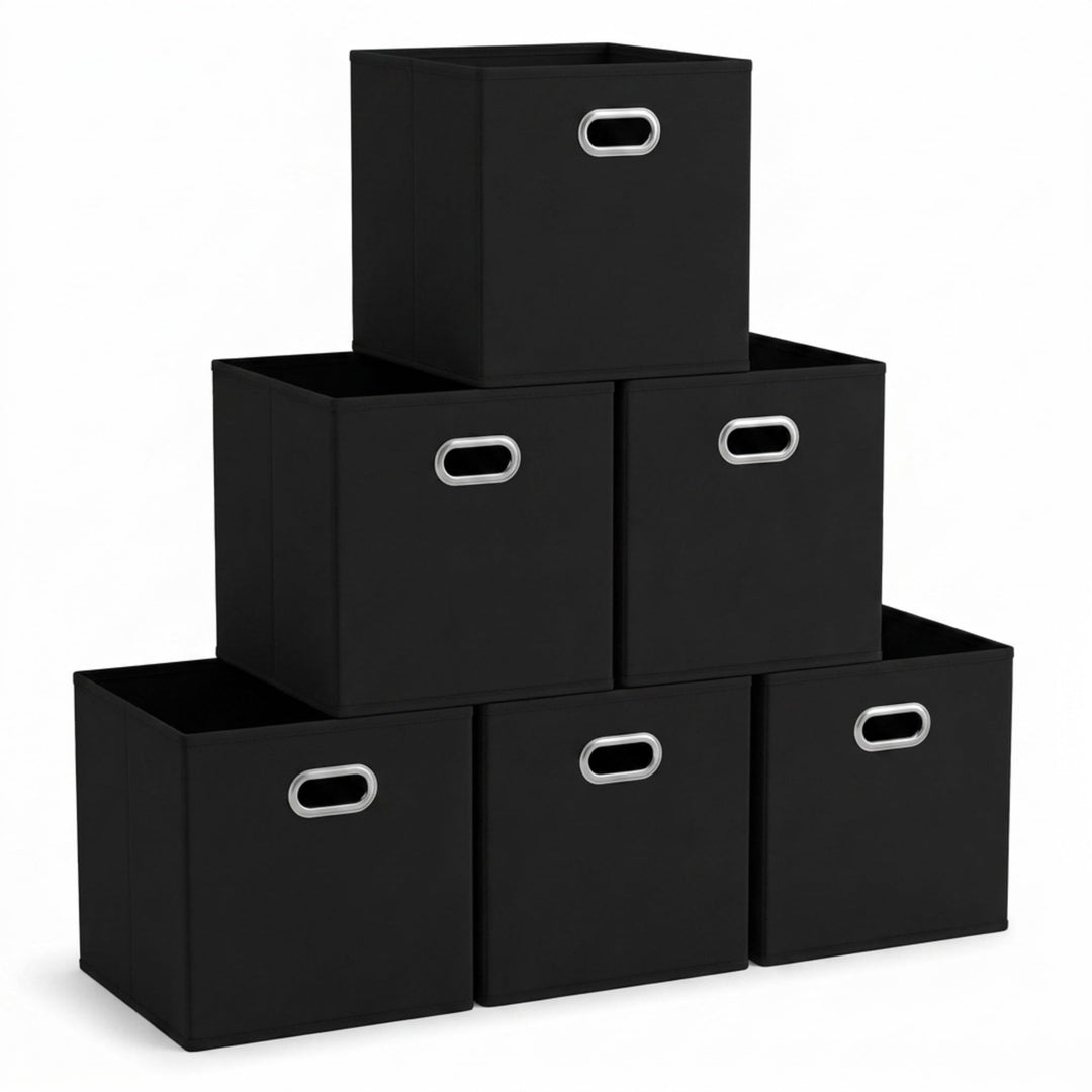Haushalt Essentials 6 Stück Gewebe-Aufbewahrung Cube Mülleimer-Set mit Griffen, Marineblau schwarz,