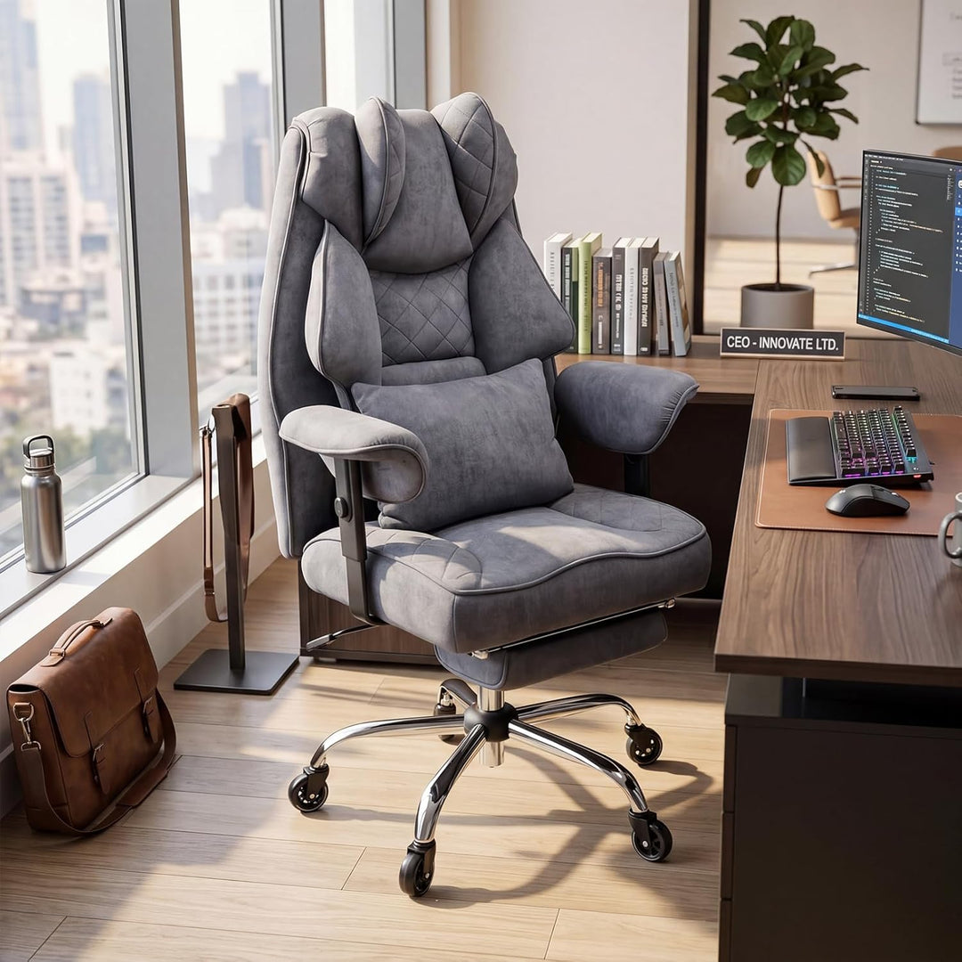 Bürostuhl Ergonomisch mit Fussstütze – Schreibtischstuhl Chefsessel 200kg, Starke Polsterung, Hohe R