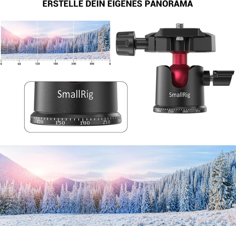 SMALLRIG Panorama kugelkopf stativkopf 360 ° drehbar, Stativkopf mit Schnellwechselplatte 1/4 Zoll S