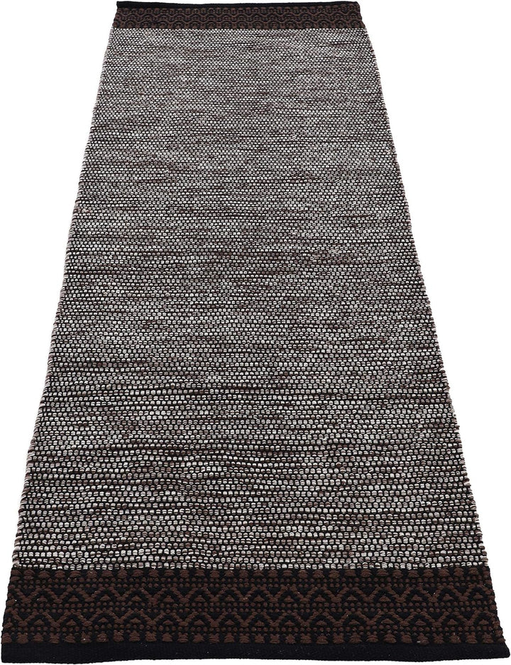 carpetfine Baumwollteppich Kelim Mia Läufer Braun 60x180 cm | Moderner Teppich für Wohn- und Schlafz
