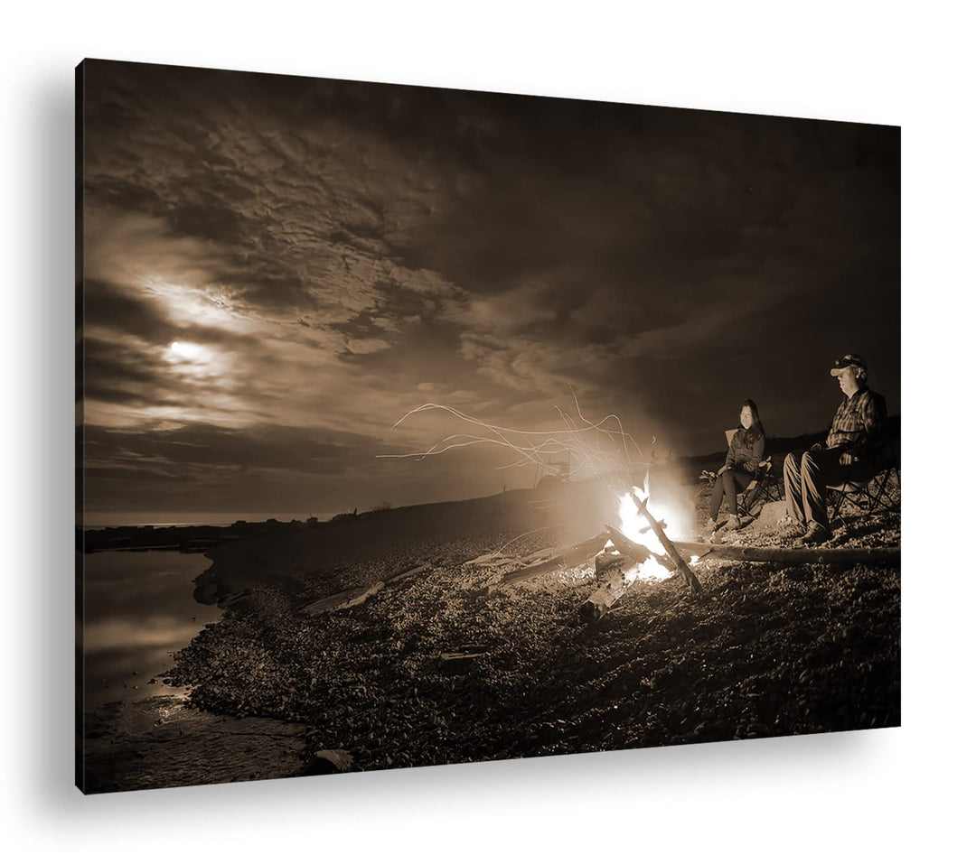 deyoli nächtliches Lagerfeuer im Mondlicht Format: 80x60 als Leinwand, Effekt: Sepia, Motiv fertig g