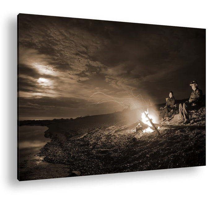 deyoli nächtliches Lagerfeuer im Mondlicht Format: 80x60 als Leinwand, Effekt: Sepia, Motiv fertig g