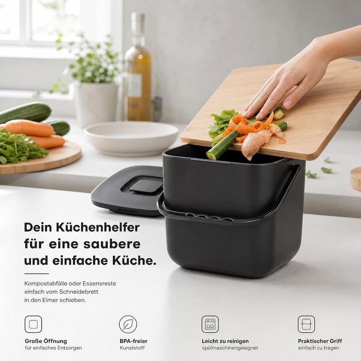 Biomülleimer Küche 4,5 L Kleiner Bioabfallbehälter mit Deckel (Schwarz), Schwarz
