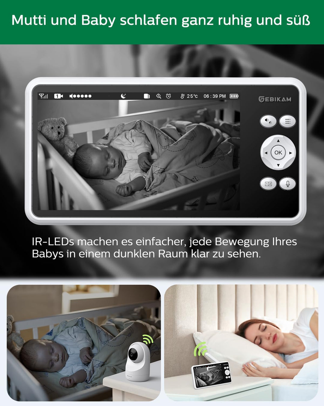 Sebikam Babyphone mit Kamera 5 Zoll 720P HD Bildschirm Video Baby Monitor, 4000mAh Akku PTZ 355° Bab