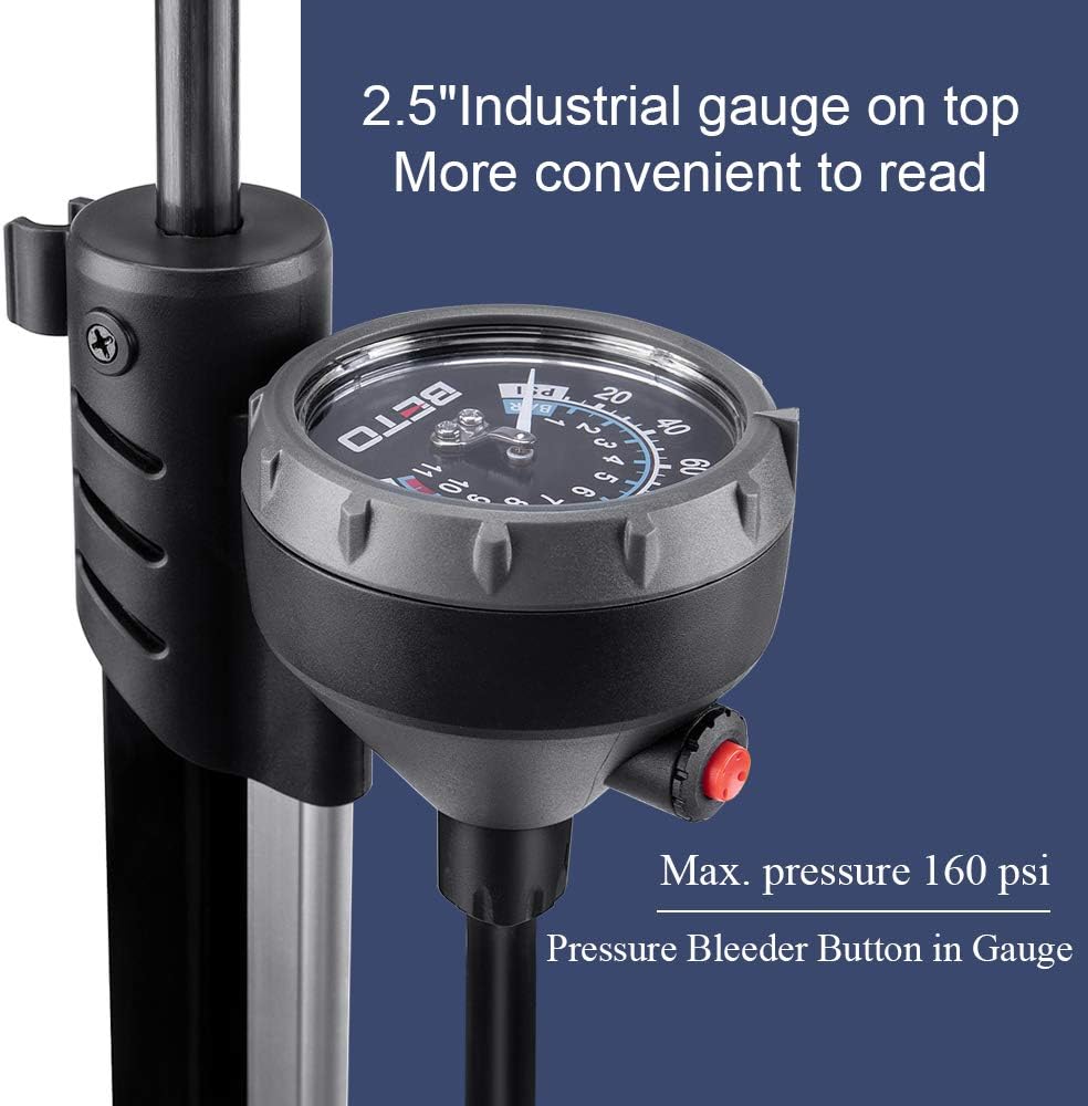 Beto Fahrradpumpe mit Oben positioniertes Manometer, luftpumpe Fahrrad für alle Ventile - Dunlop Ven
