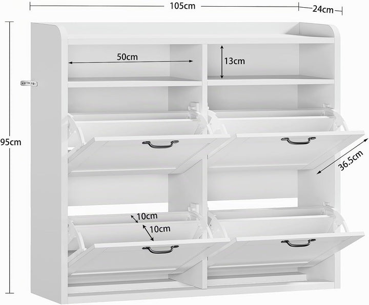 TEENFON Schuhschrank Schmal–105 cm breiter Schuhkipper mit 4 Klappen&amp;2 offenen Fächern, mit verstell