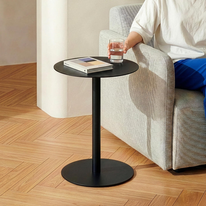 [en.casa] Beistelltisch Nastätten Gartentisch Couchtisch mit Metallgestell rund Sofatisch modernes D