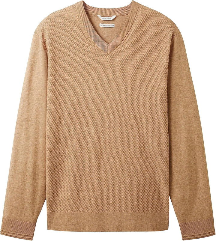 TOM TAILOR Herren Cosy Strickpullover mit V-Ausschnitt M 32722 - Beach Sand Melange, M 32722 - Beach