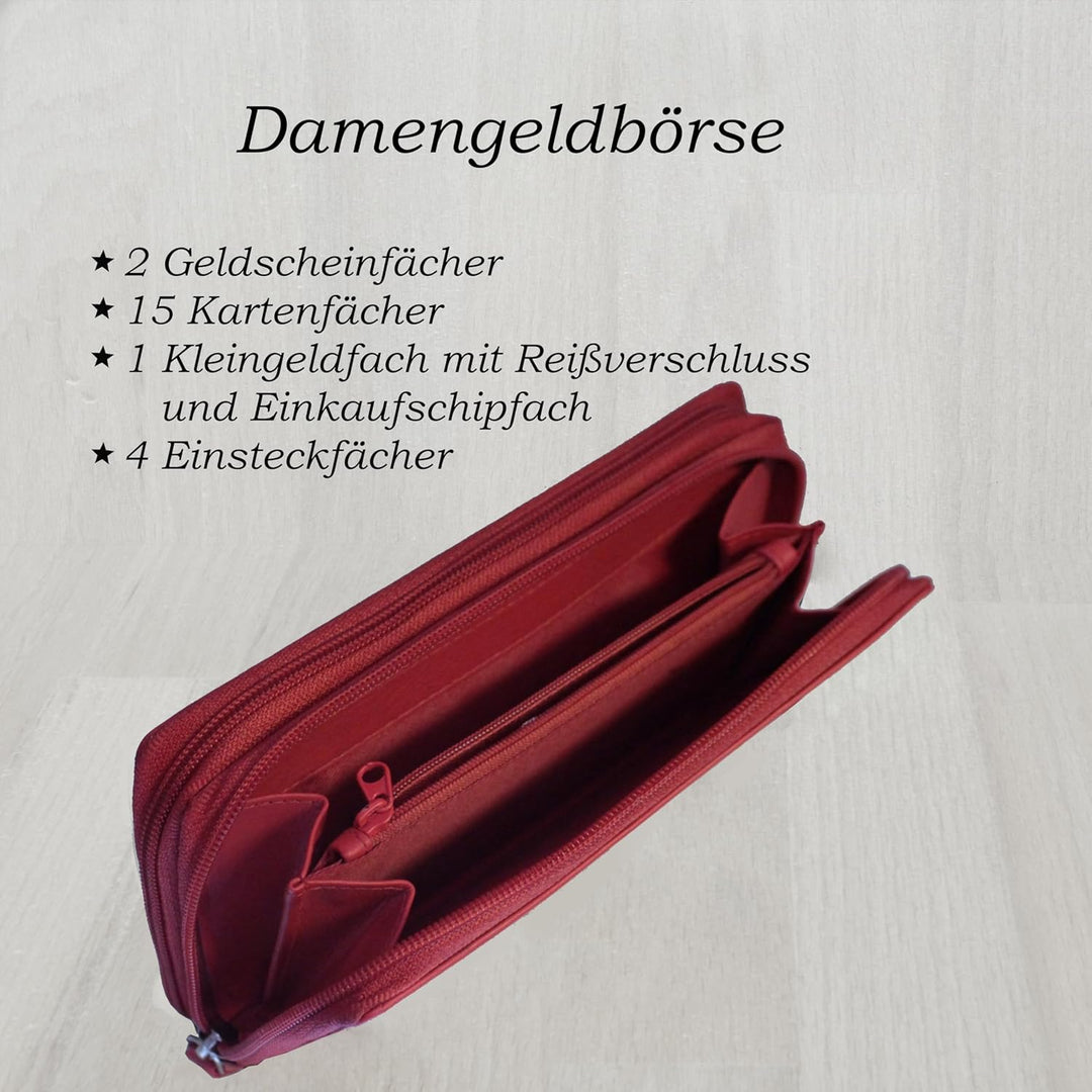 flevado XL Portemonnaie Grosse Damen Wild Leder Geldbörse mit viel Stauraum und Platz für 29 Karten