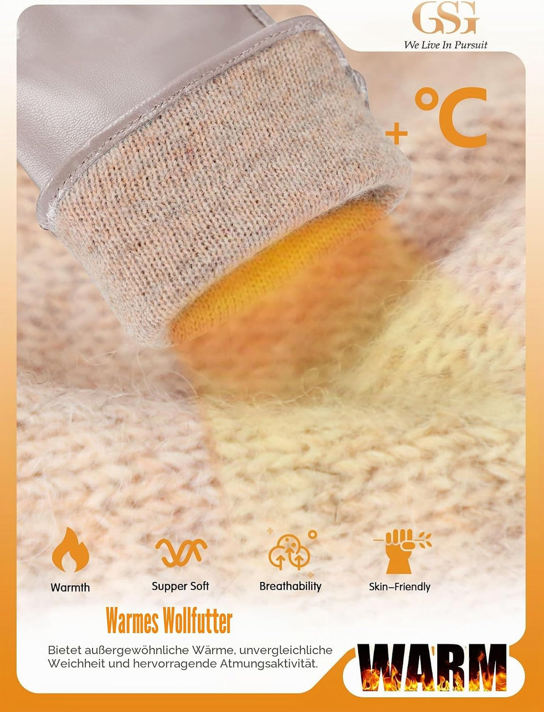 GSG SINCE 1998 Lederhandschuhe für Damen aus Chromfreiem Schaffell – Wollgefüttert/Fleecegefüttert,
