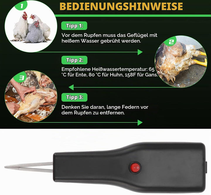 Focket Handgeführte Hühnerrupfmaschine, 100 240V wiederaufladbare elektrische Federentfernung, profe