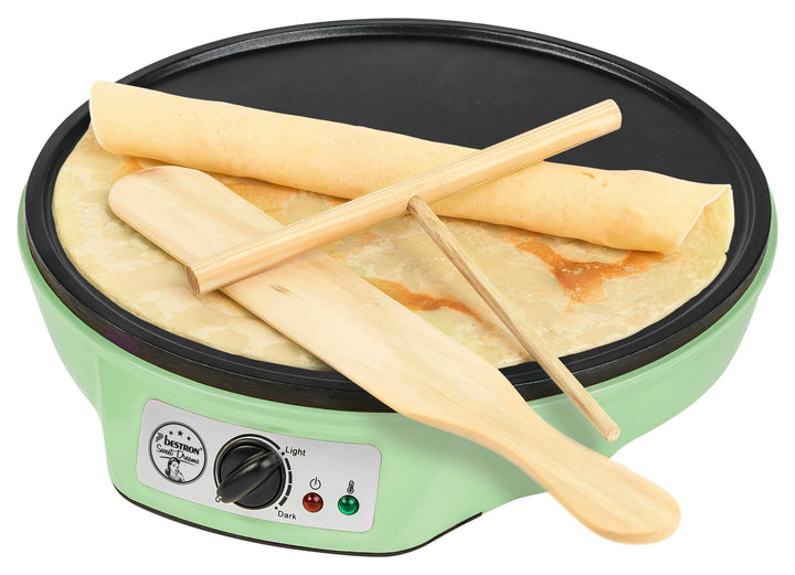 Bestron Elektrischer Crêpesmaker grün Ø 30 cm – Einstellbarer Thermostat | Antihaftbeschichtung | Mi