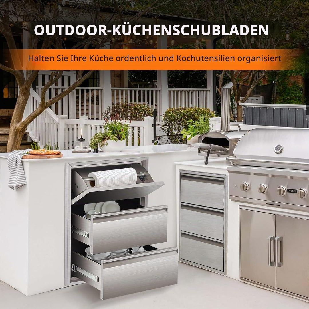 Outdoor Küchenschrank, Ausziehbarer Mülleimer mit ausziehbarer Ablage, Outdoor-Küchenschubladen Schu