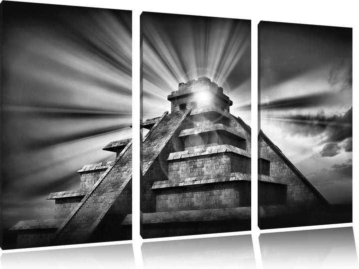 Pixxprint Maya Pyramide Tempelanlage als Leinwandbild/Grösse: 3 Teilig (120x80) cm/Wandbild/Kunstdru