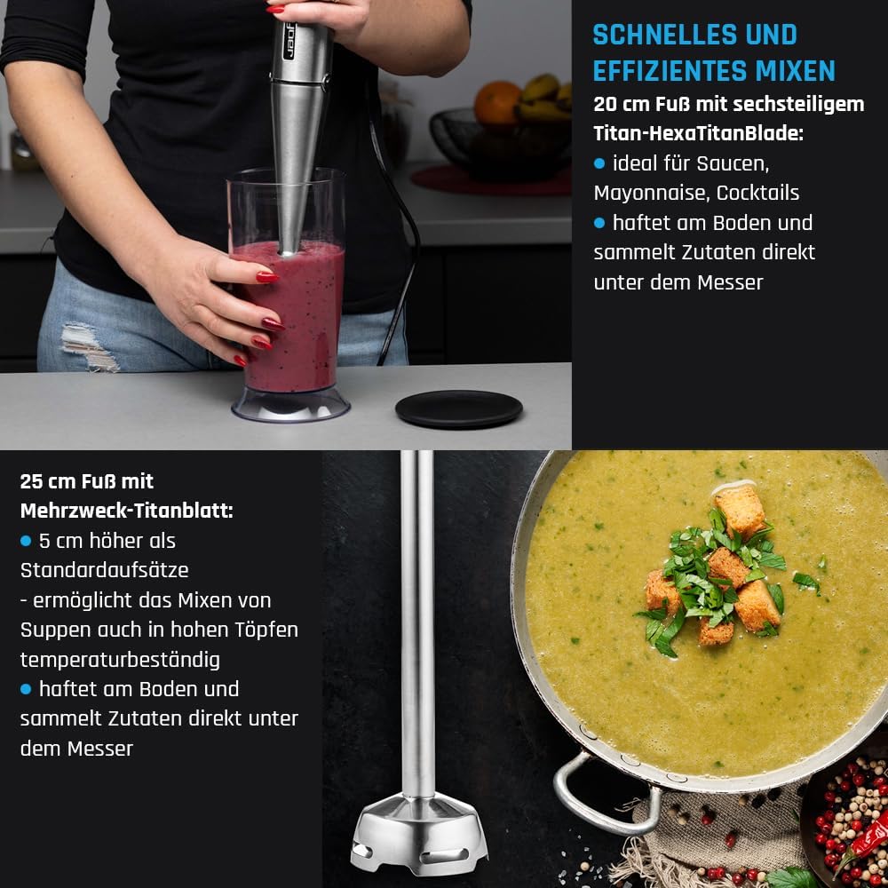 Yoer Six-Edge HB01S, Handmixer, 1500W, Multifunktional, Titanmesser, Turbo-Modus, ECO, 25 Einstellun