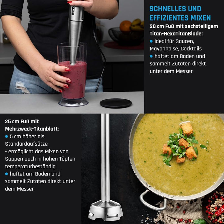 Yoer Six-Edge HB01S, Handmixer, 1500W, Multifunktional, Titanmesser, Turbo-Modus, ECO, 25 Einstellun