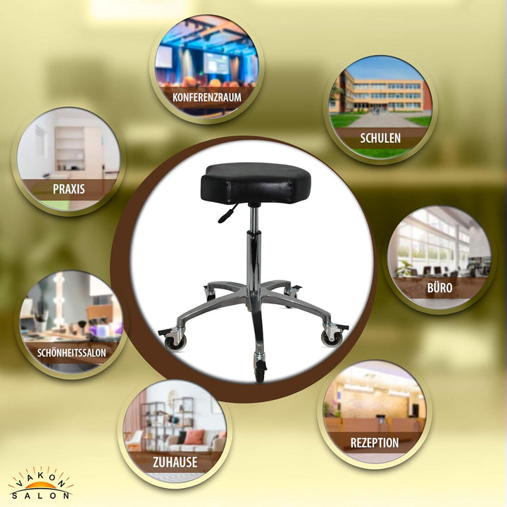 VAKON SALON - Ergonomischer Rollhocker - Premium Rollen mit Bremse - Höhenverstellbarer von 55-75 cm