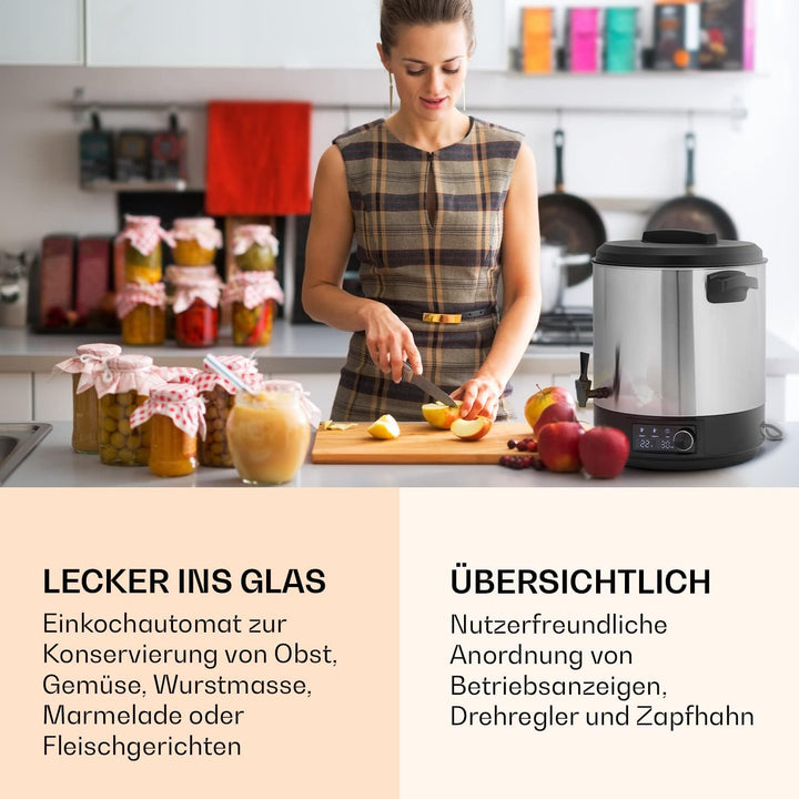 Klarstein Einkochautomat mit Hahn, 25L Glühweinkocher, Edelstahl-Glühweinkocher mit Zapfhahn, Grosse