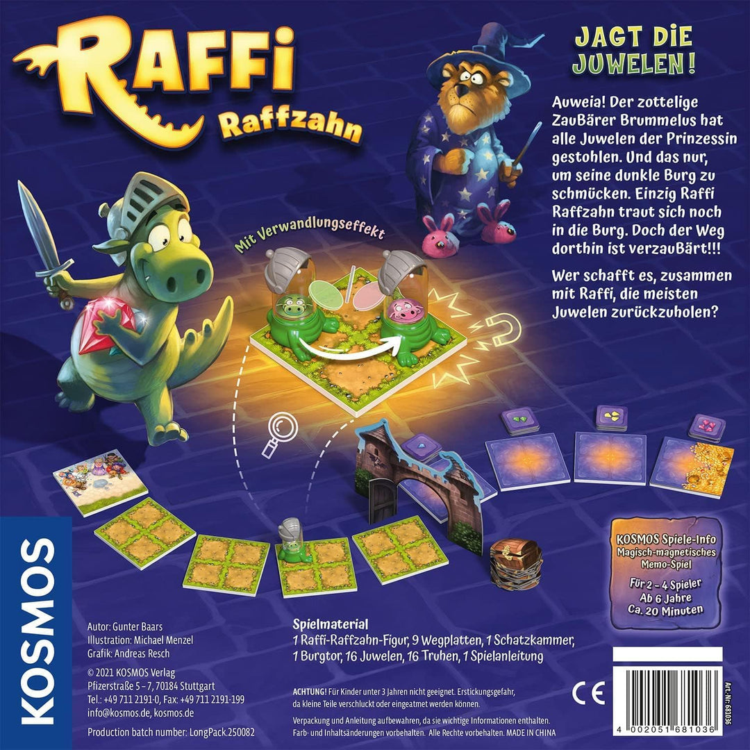 KOSMOS 681036 Raffi Raffzahn - Jagt die Juwelen, spannendes Kinderspiel mit magnetischer Drachen-Fig