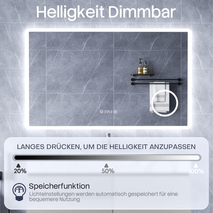 HySail Badspiegel mit Beleuchtung, 5mm Hochauflösender Silber-Spiegel, 3 Farbtemperaturen & Dimmbare