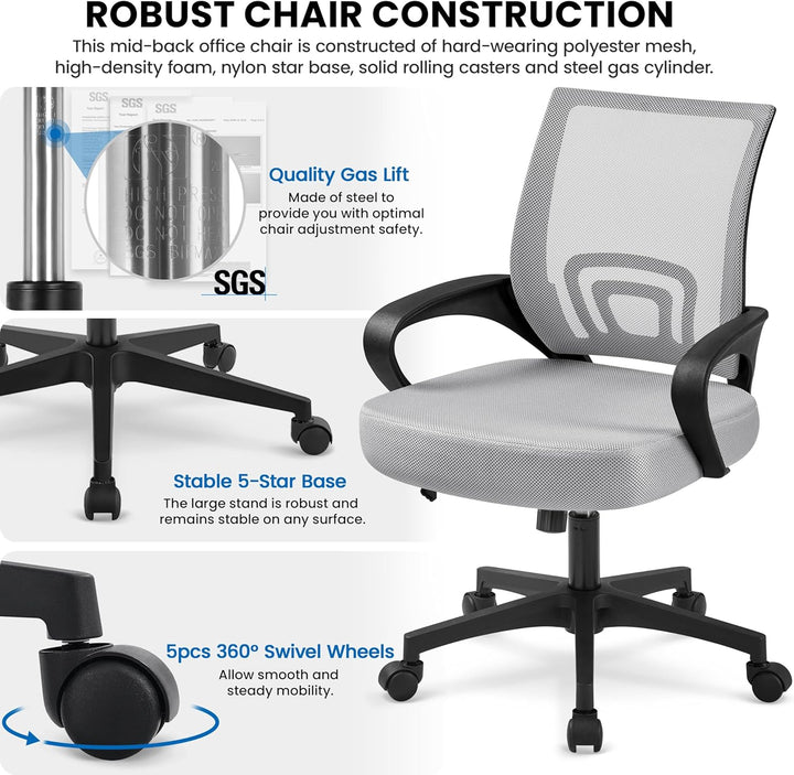 Yaheetech Bürostuhl, Ergonomischer Schreibtischstuhl mit Netzbespannung und Armlehnen, Drehstuhl aus