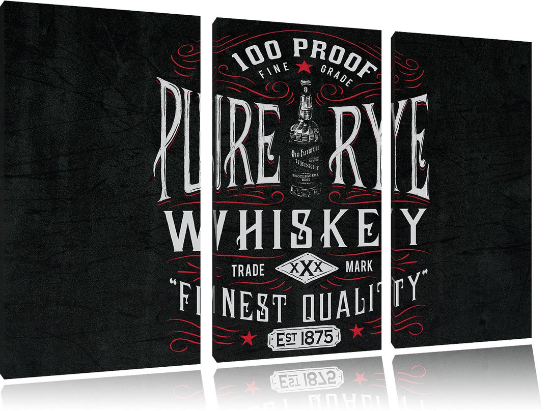 Pixxprint Whiskey Etikett „Pure rye“ als Leinwandbild/Grösse: 3 Teilig (120x80) cm/Wandbild/Kunstdru