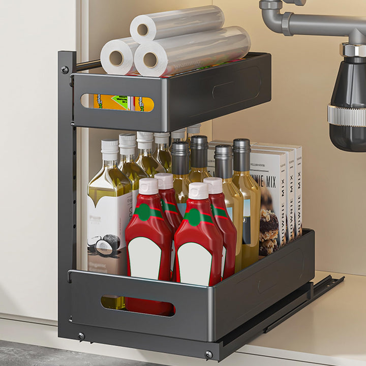 Küchenschrank Organizer 2 Etagen Spülschrank Organizer mit 4 Haken für Kitchen Bad Unter Waschbecken