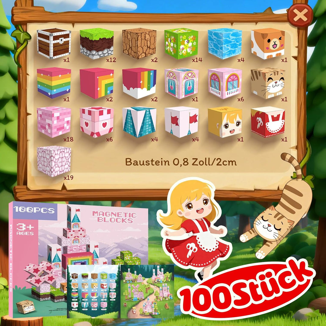 Magnetische Bausteine 100 PCS 2CM Magnetbausteine für Kinder ab 3 Jahre Magnetic Blocks, Montessori