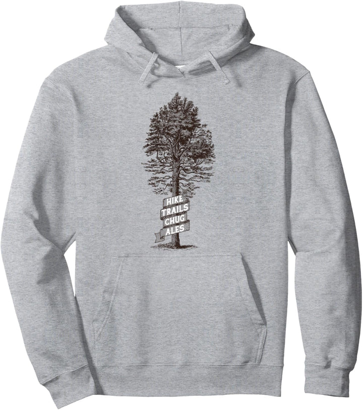 Hike Trails Chug Ales - Vintage Tree & Funny Hiking Graphic Pullover Hoodie