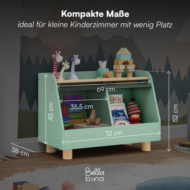 Bellabino Belly Bücherregal Kinder – Kinderregal mit 2 Fächern – Montessori Spielzeugregal mit Ablag