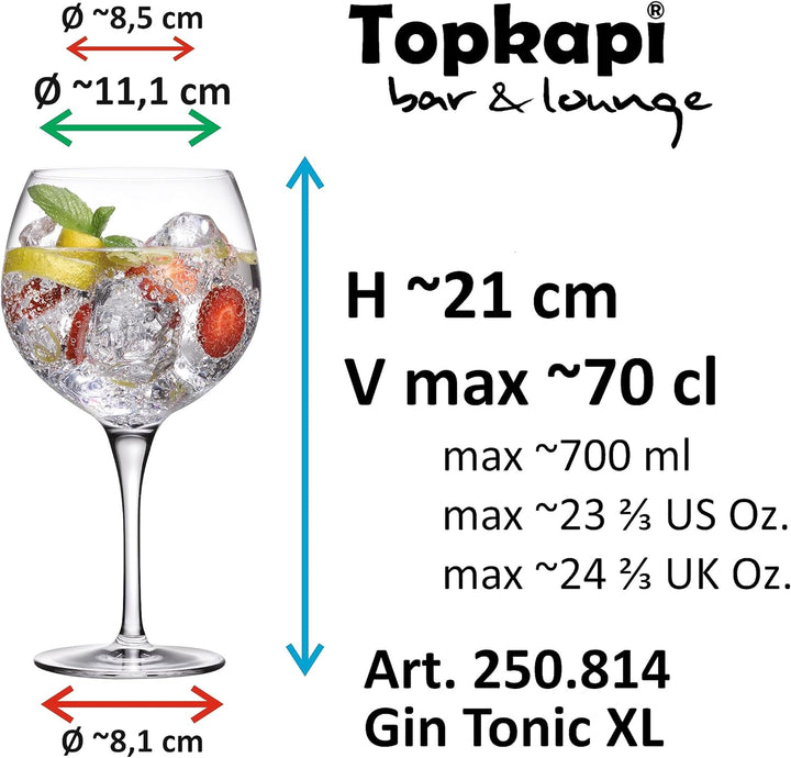 Topkapi XL 67085 Gin Tonic Gläser, Bleifreies Kristallglas, Transparent, 68 cl