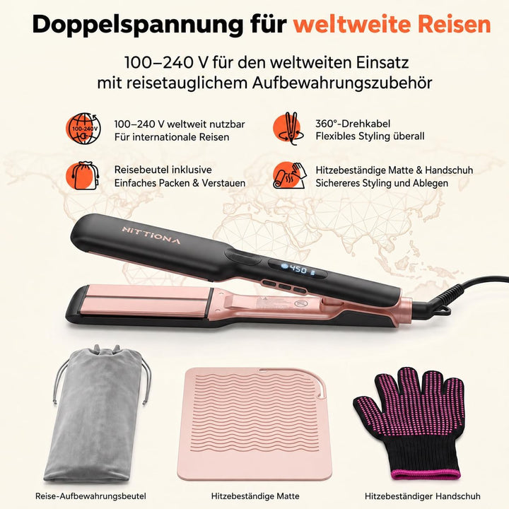 【Professionelles Keramik-Glätteisen】1.75“ Ionen-Haarglätter mit LCD-Temperaturanzeige – Individuelle