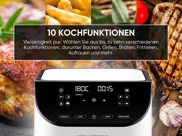 ERATEC AF-66 Heissluftfritteuse XXL 5,5L 1500W Air Fryer ohne Öl Heisluftfritöse mit LED Touchscreen