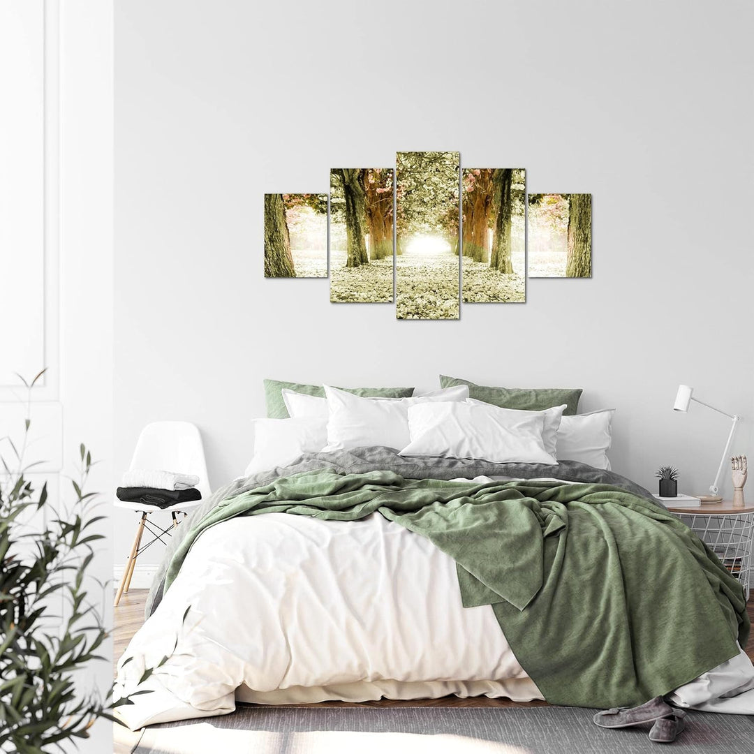Runa Art Bild Schlafzimmer Wohnzimmer Wald Landschaft 5 Teilig Natur Grün Wandbilder auf Vlies Leinw