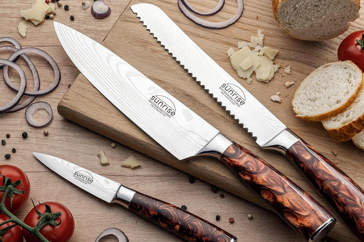 Rockingham Forge Sunrise Collection Amber bernsteinfarben 7-Stück Messerblock mit hochwertiger Kling