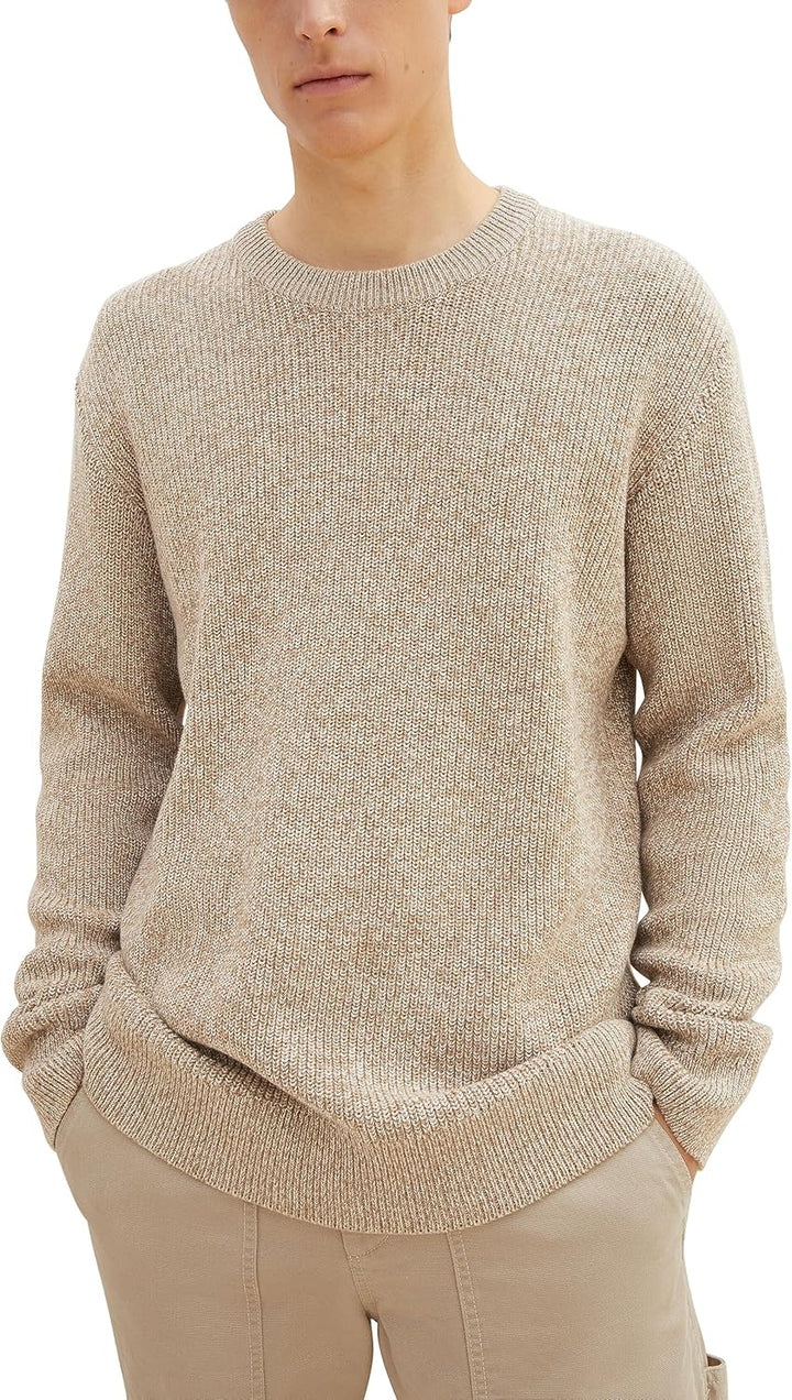 TOM TAILOR Denim Herren Basic Multicolor Strick-Pullover M 32775 - Ecru Tonal Mouline, M 32775 - Ecr