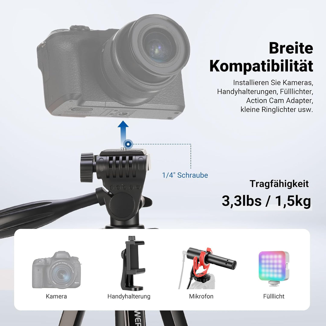 NEEWER Entry Level Version Stativ für Handy & Kamera, Metall Leichtes Tragbares Reisestativ mit Cold