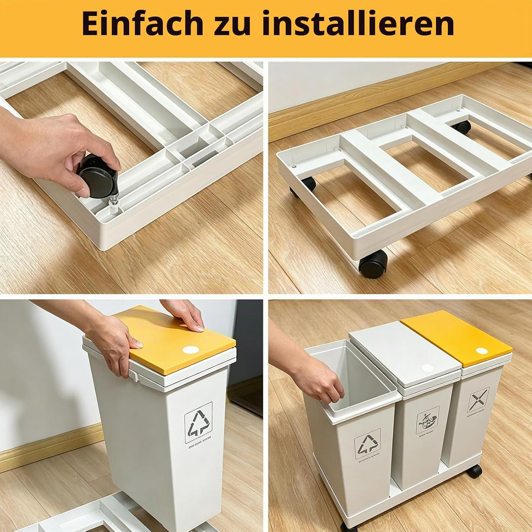3-er Mülleimer-Set, 3 X 12L Küche Mülltrennsystem mit Standfuss | Abnehmbarer Differenzierter Abfall