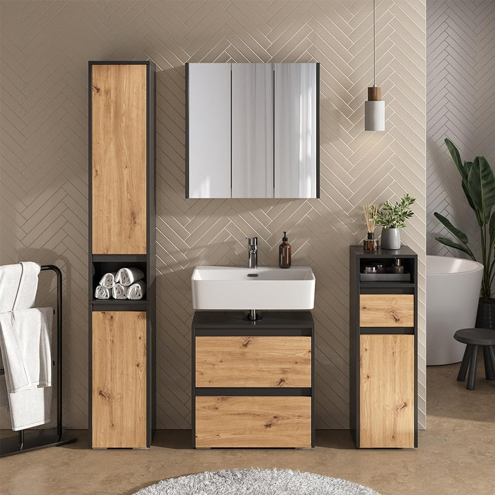 Vicco Midischrank Majest, Artisan, 30.2 x 96.3 cm mit Schublade und Tür, zur Aufbewahrung von Badute