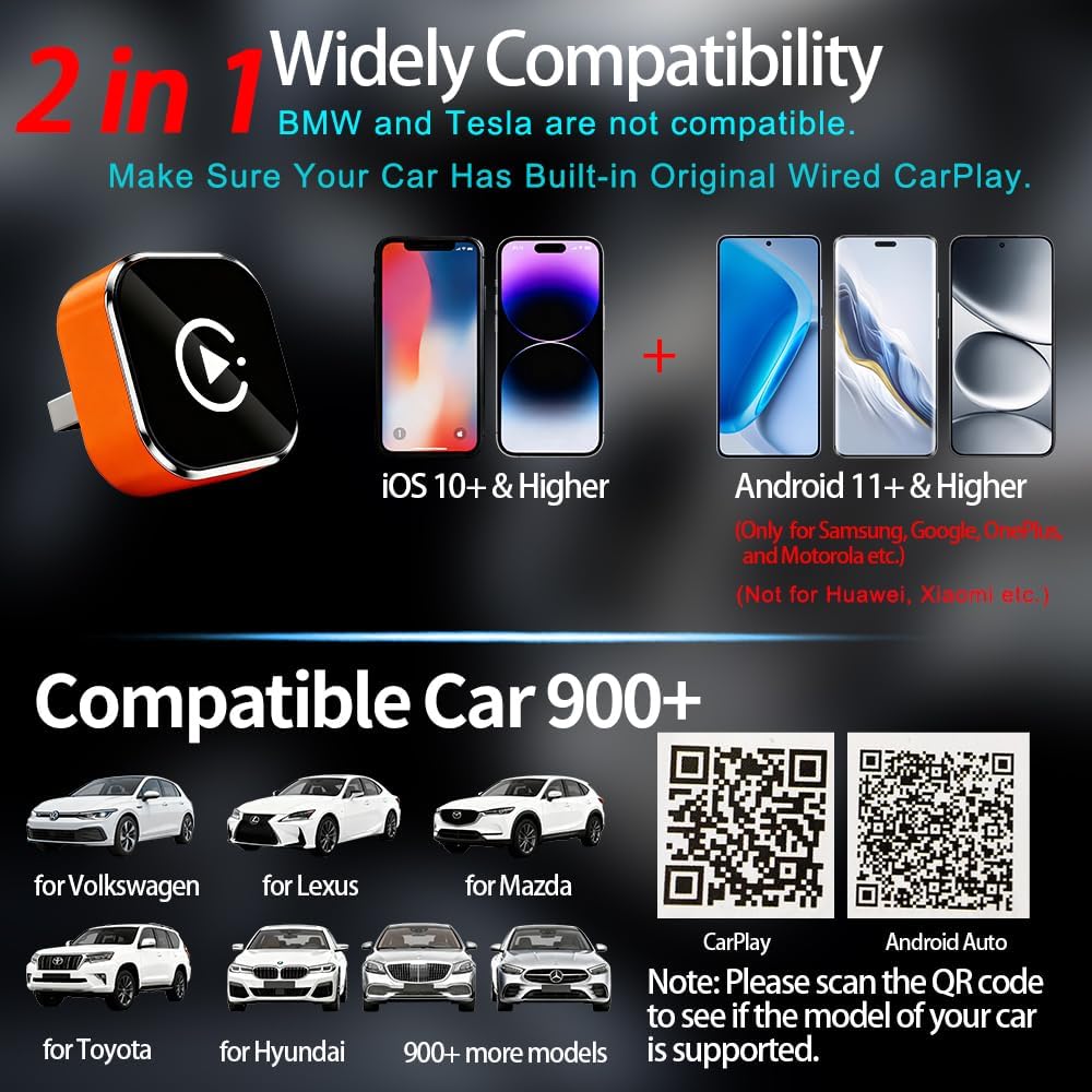 2 in 1 Wireless CarPlay Adapter, Kabelgebunden auf Kabellos, Mini USB Design für Autos mit CarPlay,