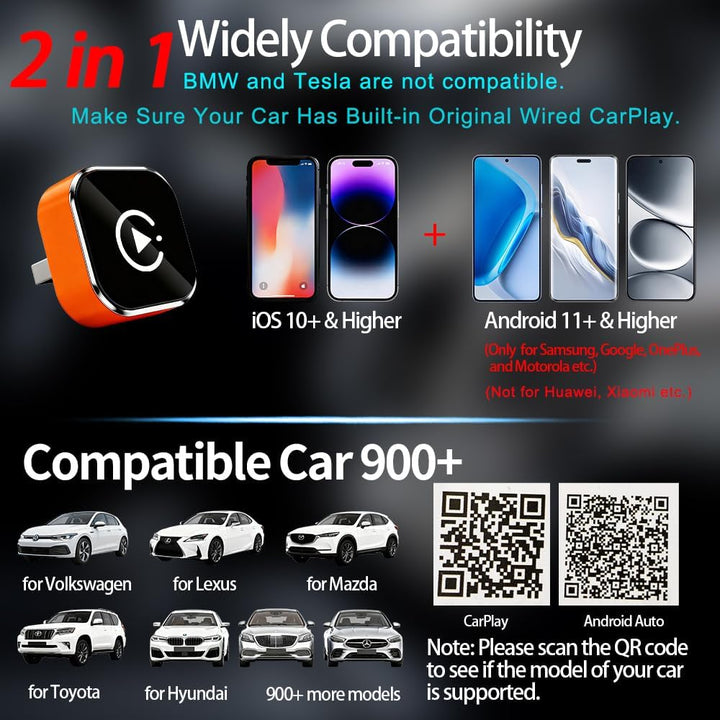 2 in 1 Wireless CarPlay Adapter, Kabelgebunden auf Kabellos, Mini USB Design für Autos mit CarPlay,