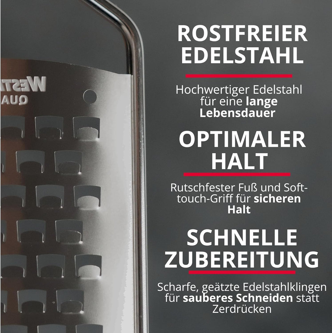 Westmark Käsereibe grob - 100% rostfreier Edelstahl - Reibe für Käse, hartes Obst, Kartoffeln &amp; Gemü