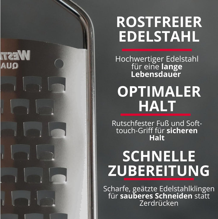 Westmark Käsereibe grob - 100% rostfreier Edelstahl - Reibe für Käse, hartes Obst, Kartoffeln &amp; Gemü