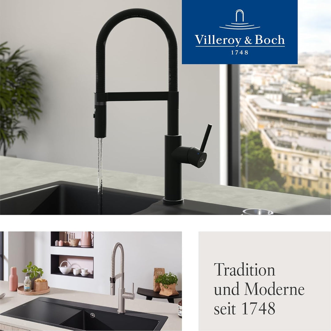 Villeroy & Boch Steel Expert 2.0 Küchenarmatur, Hochdruck, Wasserhahn Küche mit Umschaltfunktion und