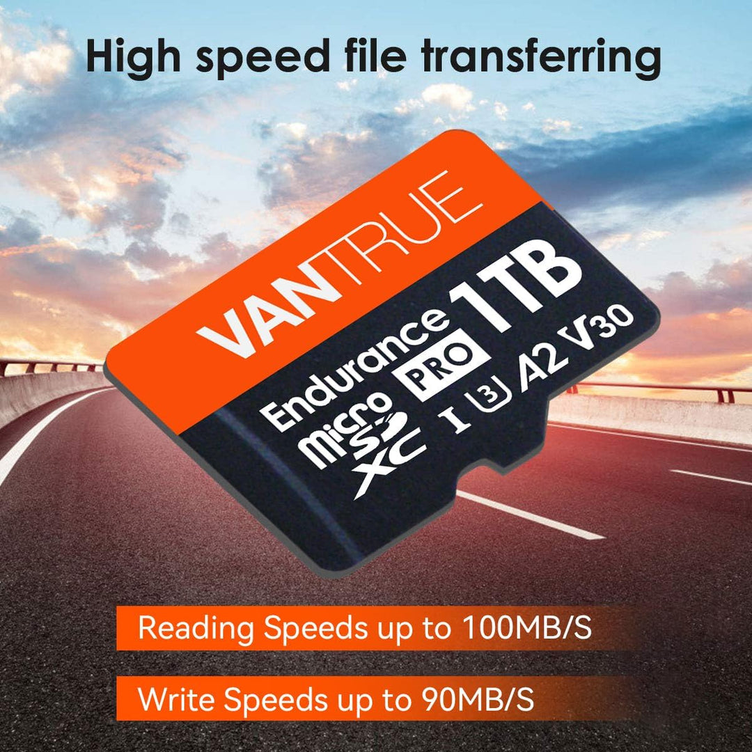 VANTRUE 1TB microSD Speicherkarte, UHS-I U3 4K, inkl. Adapter, Kompatibel mit Dashcam, Smartphone, T