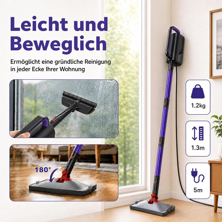 2-in-1 Dampfreiniger,1500W Handgerät,15s Aufheizung | 15s Aufheizung, 8+4 Zubehörteile,5m Kabel &amp; Dr
