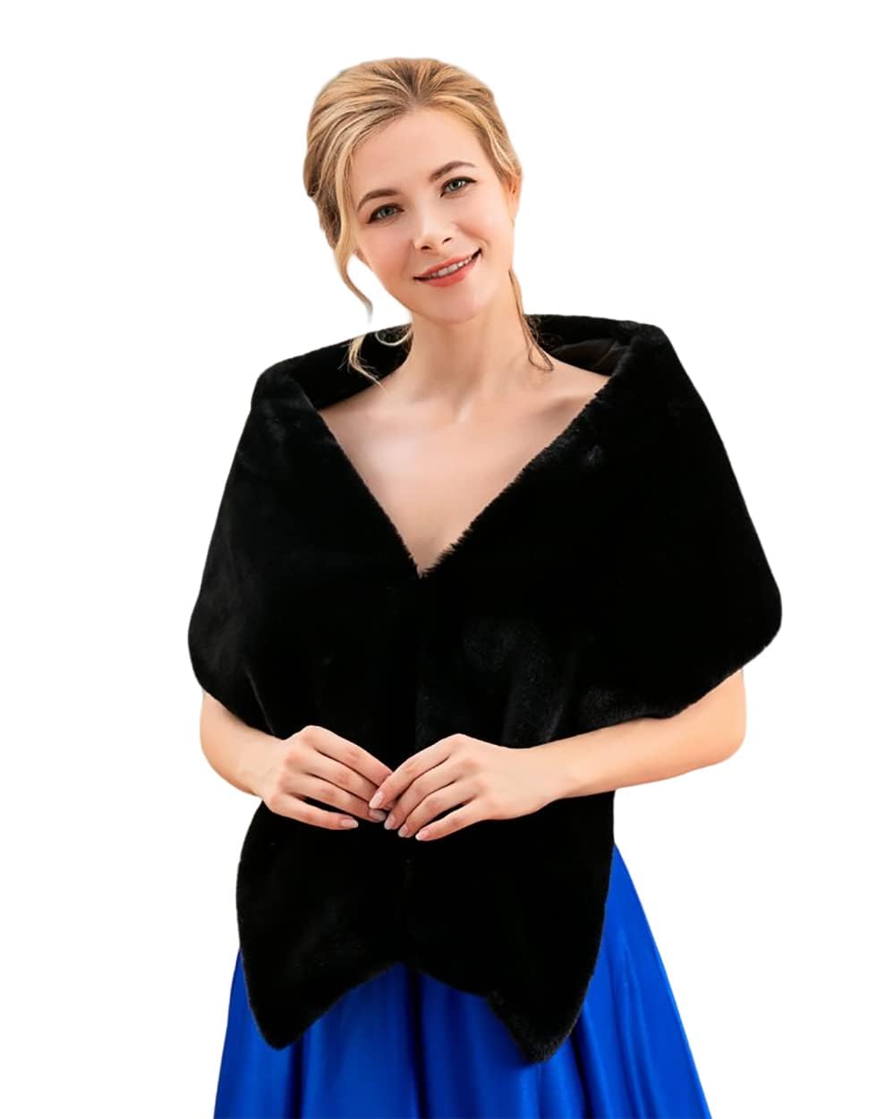 Frauen 1920 Braut Hochzeit Kunstpelz Schal Wrap Schwarz Braut Pelz Schal Stola Fur Wraps und Tücher
