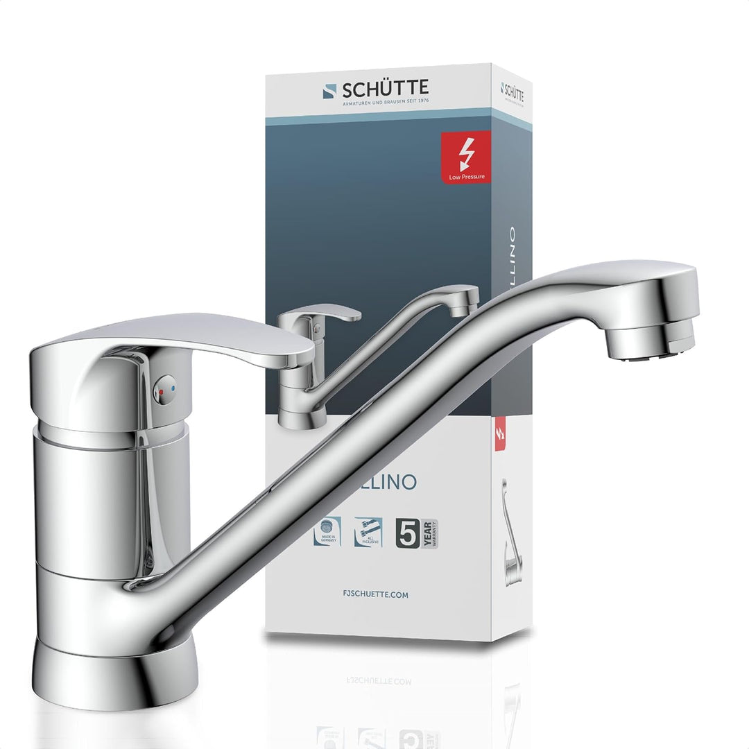 SCHÜTTE 35490 CELLINO Niederdruck-Küchenarmatur 360° schwenkbar, Wasserhahn für die Küche mit Anti-N