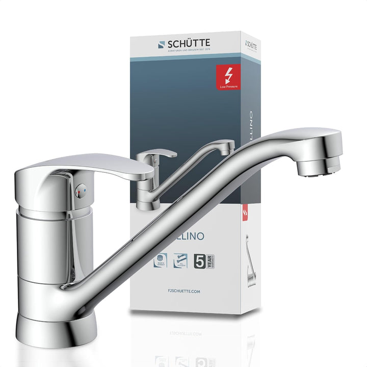 SCHÜTTE 35490 CELLINO Niederdruck-Küchenarmatur 360° schwenkbar, Wasserhahn für die Küche mit Anti-N